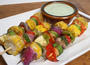 Skewered Vegetables with Cilantro Sauce